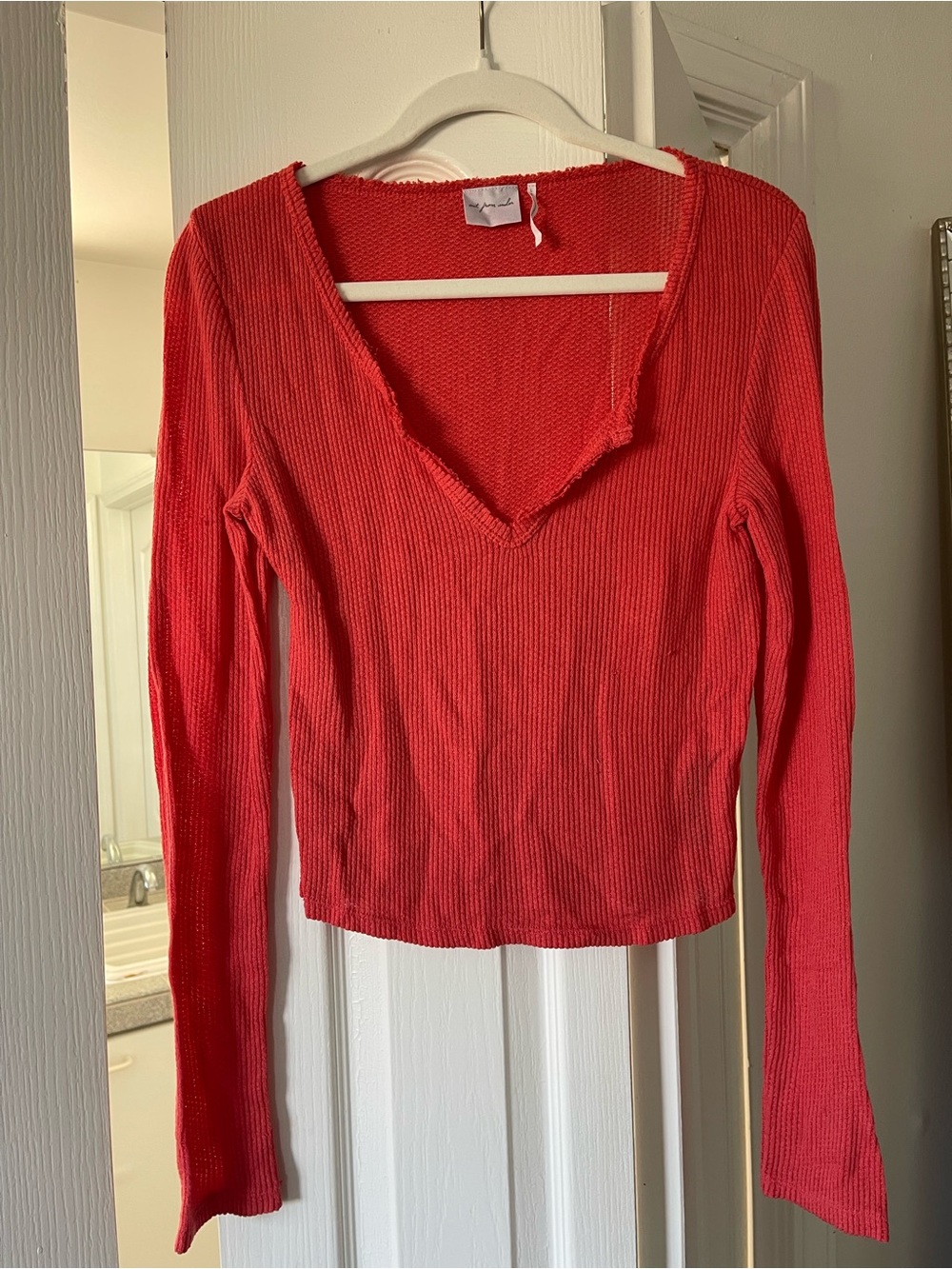 Out from Under Red Ribbed V-Neck Long Sleeve Top